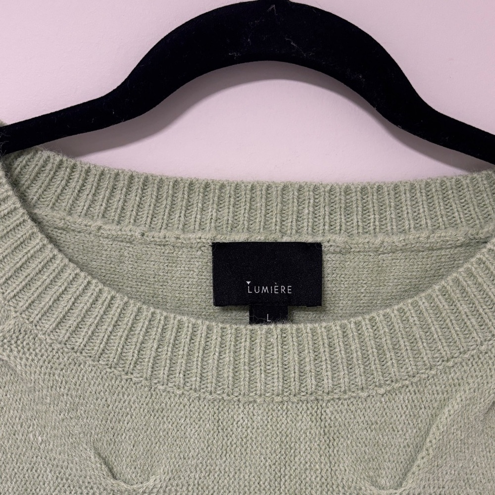 Lumiere Light Green Textured Crew Neck Sweater - Picture 4 of 7